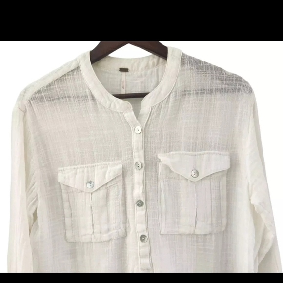 Free People White Talk To Me Button Gauzy Top Blouse Beach Womens Small - Picture 2 of 7